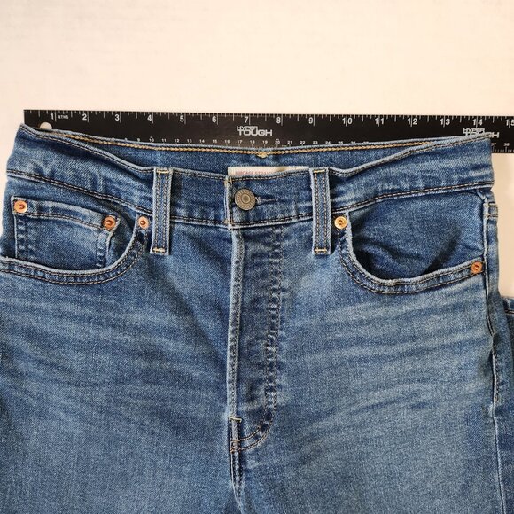 Levi's Ribcage Straight Ankle Jeans 28 Blue Buttonfly High Rise Stretch Denim - Picture 5 of 13